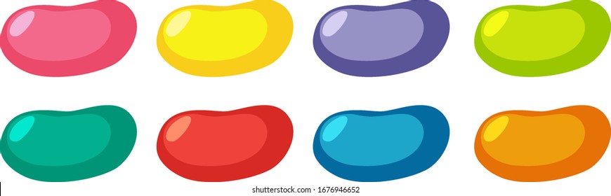 Set of different colors jelly beans on white background illustration
