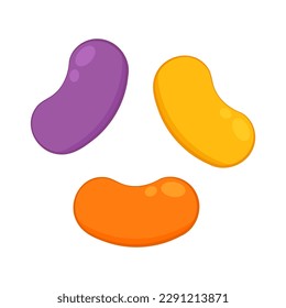 Set of different colors jelly beans on white background illustration.