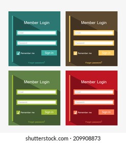 Set of different colors login forms, flat UI design