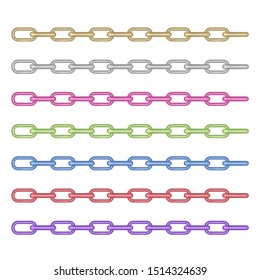 Set of different colors necklace chains, metal chain brushes can use for decoration illustration, vector EPS 10 format
