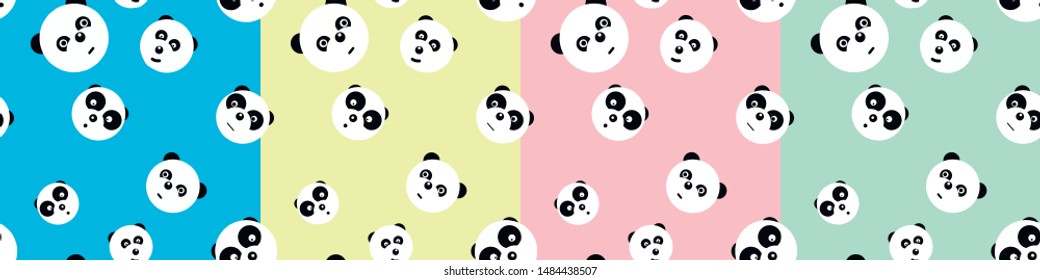 Set of different colors panda seamless patterns.