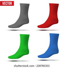 Set of different colors Realistic layout socks. A template simple example. vector illustration, isolated on white background