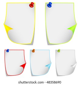 Set of different colors, realistic vector stickers with peeling corners.