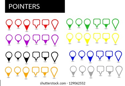 Set of different colors and shapes positioning pointers and markers vector
