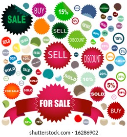 set of different colors and shapes of sale stickers