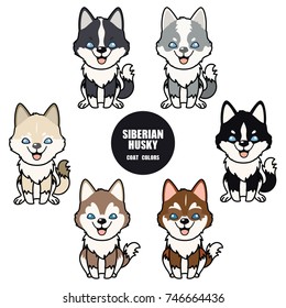 Set of different colors of  Siberian Husky Vector Illustration , isolated on white background , jpg included Clipping Path