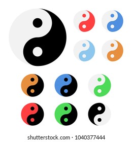 Set of different colors yin and yang icons illustration