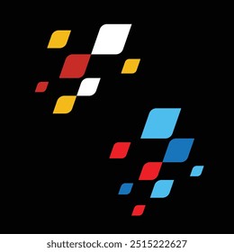Set of different colour checkered patterns with text for racing designs. Simple race label pieces isolated on black background