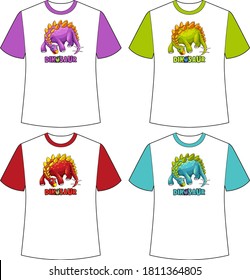 Set of different colour dinosaur screen on t-shirts illustration