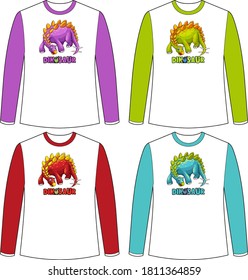 Set of different colour dinosaur screen on long sleeve t-shirt illustration