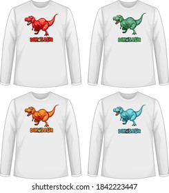 Set of different colour dinosaur screen on long sleeve t-shirt illustration