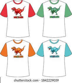 Set of different colour dinosaur screen on t-shirts illustration