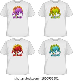 Set of different colour dinosaur screen on t-shirts illustration