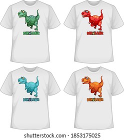 Set of different colour dinosaur screen on t-shirts illustration