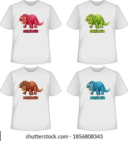 Set of different colour dinosaur screen on t-shirts illustration