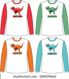Set of different colour dinosaur screen on long sleeve t-shirt illustration