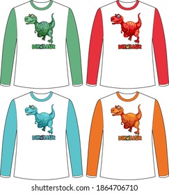 Set of different colour dinosaur screen on long sleeve t-shirt illustration