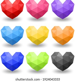 Set of different colour of geometric heart illustration