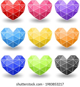 Set of different colour of geometric heart illustration