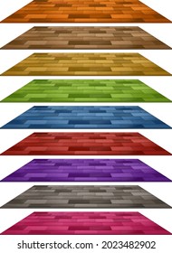 Conjunto de azulejos de piso de madeira de cor diferente isolados na ilustração de fundo branco