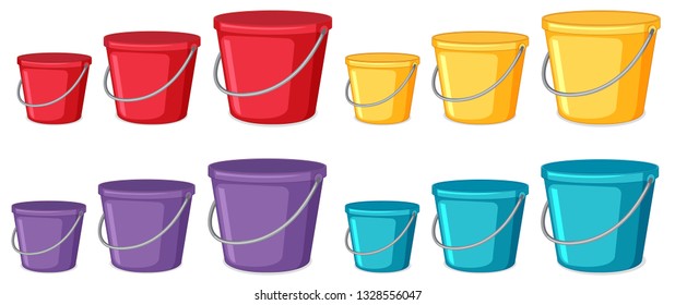Conjunto de ilustraciones de baldes de diferentes colores