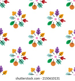 Set of different colourful leaves isolated on white background is in Seamless pattern - vector illustration