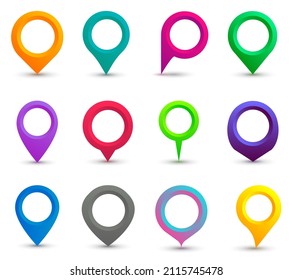 Set of different colourful map pointer. Map pins, markers. Location icons set for map. Vector illustration. EPS - 10