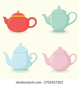 Conjunto de diferentes cores e formas bules. Ilustração do vetor Teatime.