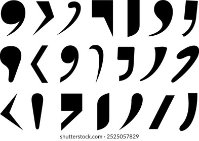 Set of different comma signs isolated on white