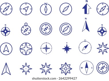 a set of different compass symbols on a white background