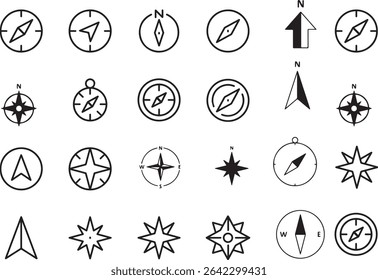 a set of different compass symbols on a white background