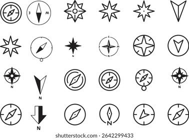 a set of different compass symbols on a white background