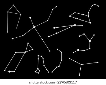 Set with different constellation stick figure patterns on dark grey background