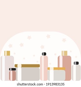 Conjunto de diferentes envases para crema y perfumería