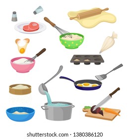 Set of different cooking processes. Vector illustration.