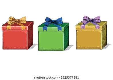 Conjunto de diferentes colores caja regalo de Navidad con Vector de regalo de cinta aislado sobre fondo blanco