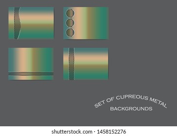 Set of different copper metallic background with dotted stripe. Vector illustration.