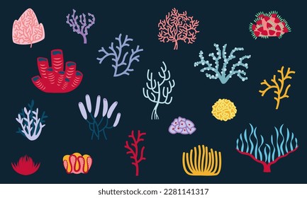 Set of different corals in flat style. Beautiful design elements. - Shutterstock ID 2281141317