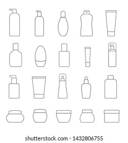 Set Of Different Cosmetic Products. Isolated On White Background. Modern Thin Line Icons For Web And Mobile.  Vector Illustration.
