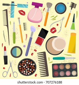 set of different cosmetics and makeup accessories