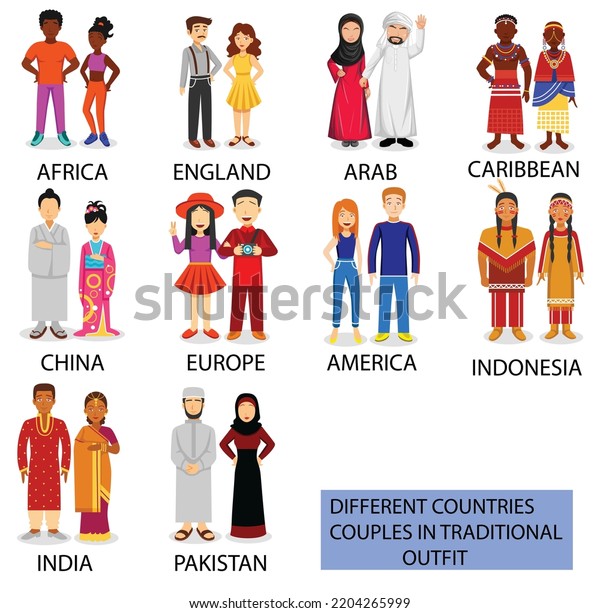 Set Different Countries Couples Wearing Traditional Stock Vector ...