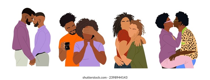 Set of different couples in love vector isolated.