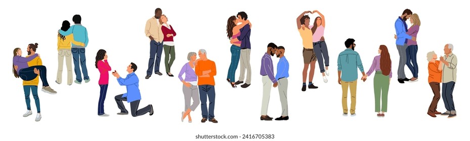 Set of different couples in love vector isolated.