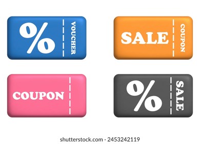 Set of different coupons 3d, voucher, gift or promotion. vector illustration
