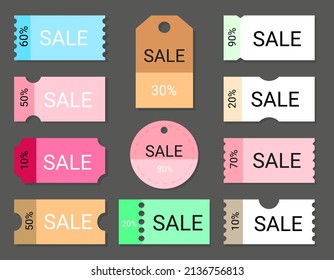 Set of different coupons big sale advertising for internet advertising website, social networks, discount coupon for super sale trends Vector illustration