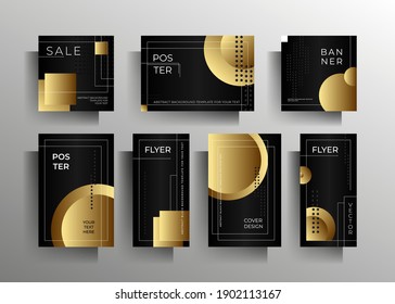 Set of different cover templates for banner, poster, flyer. Geometric black and gold pattern. Vector 10 EPS.