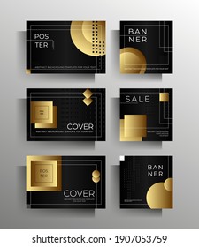 Set of different cover templates for banner, poster, flyer. Geometric black and gold pattern. Vector 10 EPS.