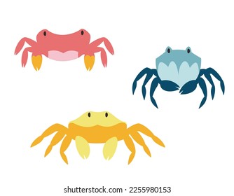 Set of different crabs in flat style. Cute sea inhabitants.