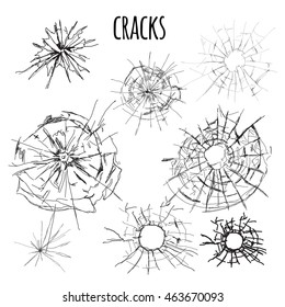 Set of different cracks. Vector illustration.