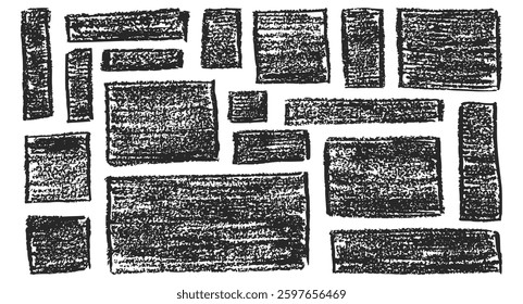 Set of different crayon border. Hand drawn crayon grunge shape. Crayon doodle frame and box for text in kid chalk style